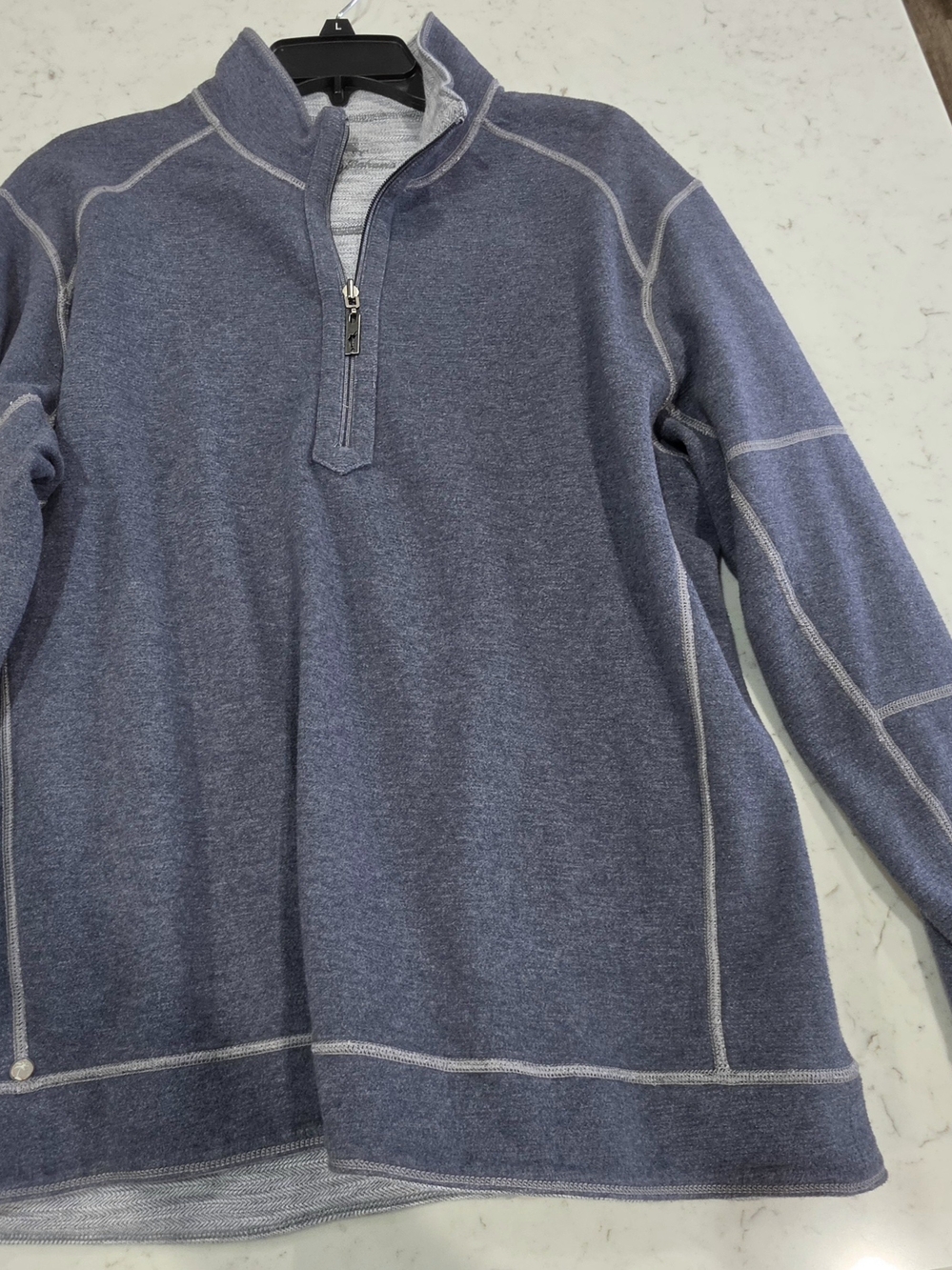 Tommy Bahama Blue Heathered Reversible Quarter-Zip Pullover